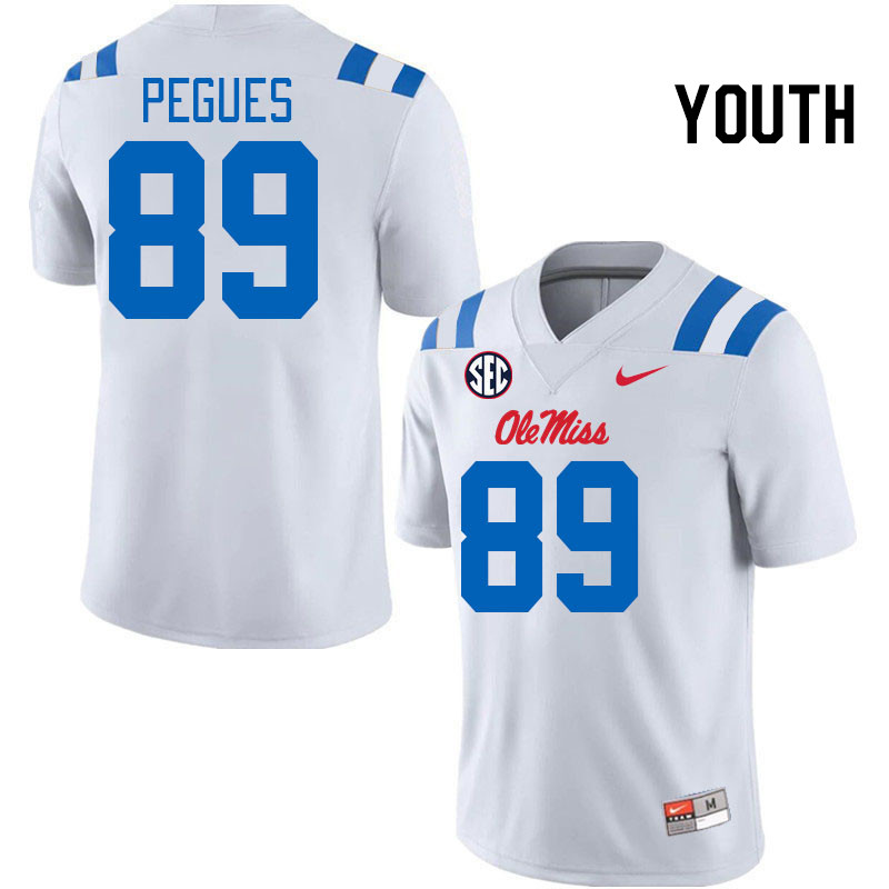 Youth #89 JJ Pegues Ole Miss Rebels 2024 New Uniforms College Football Jerseys Stitched-White